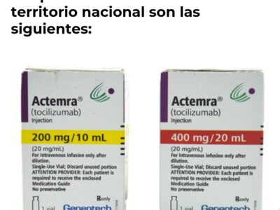 Actualiza COFEPRIS alerta sanitaria del producto Actemra