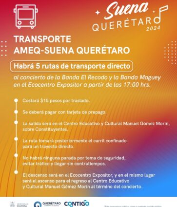 Anuncian SECULT y AMEQ transporte para primer concierto del Festival Suena Querétaro